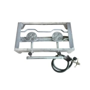 Fogão portátil de acampamento com duas bocas e grelha de aço inoxidável de alta pressão de nível semi-industrial (X001 - Aluminio Sem Chapa)