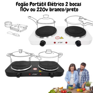 Fogão portátil de mesa elétrico 2 bocas 2.000 watts 110v ou 220v branco ou preto cozinhar alimentos 2 pratos cooktop Ant