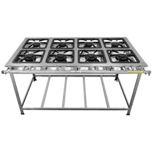 FOGÃO SERV INOX - BAIXA PRESSÃO 8 BOCAS (4 SIMPLES/4 DUPLAS)