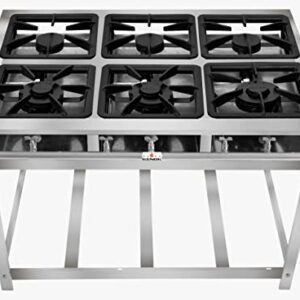 FOGÃO SERV INOX BAIXA PRESSÃO 6 BOCAS (3 SIMPLES 3 DUPLAS)