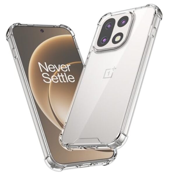 Foluu Capa transparente para OnePlus 15 2025, parte traseira rígida transparente de policarbonato e TPU macio com cantos reforçados à prova de choque, capa fina de ajuste fino para OnePlus 15 5G 2025