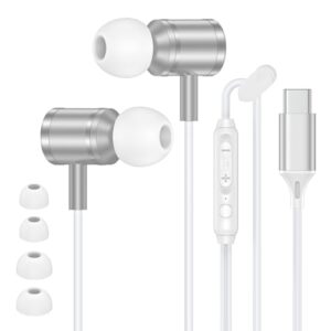 Fones de ouvido com fio tipo C para iPhone 17 Pro Max/17 Pro/17 Air/17/16e/16 Pro Max/16Plus/15, fones de ouvido intra-auriculares com fio USB C Fones de ouvido com microfone para Galaxy S25 FE Ultra