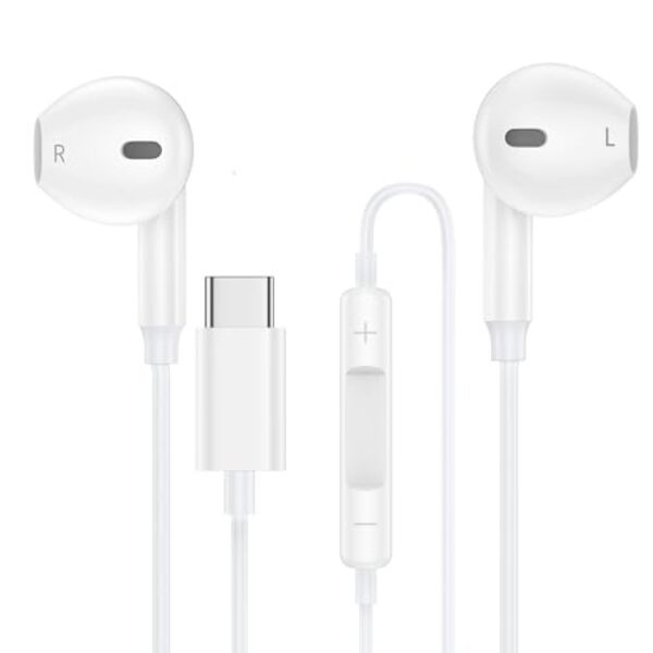Fones de ouvido com fio USB C, fones de ouvido com fio para iPhone 17 Pro Max Air 16e 16 Pro Max 16 Plus 15 Pro Max 15 Plus, fones de ouvido intra-auriculares tipo C iPhone 17 com fio, fones de ouvido