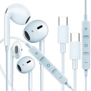 Fones de ouvido para iPhone 16/15 USB-C e fones de ouvido de telefone com controle de microfone/volume, fones de ouvido tipo C com qualidade de som Hi-Fi para Samsung Galaxy S23 – Fones de ouvido com