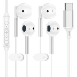Fones de ouvido USB C com cancelamento de ruído com microfone e controle de volume para iPhone 16 Pro Max/16, fones de ouvido semiintra-auriculares tipo C com fio para Samsung Galaxy S25 Ultra S24 FE