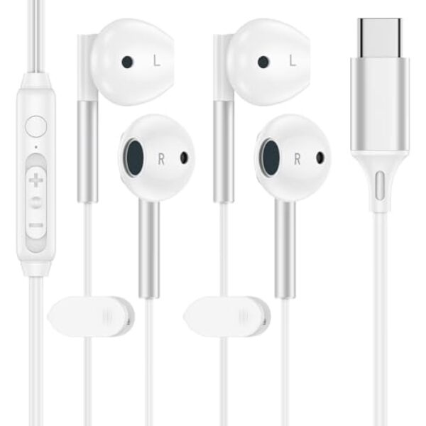 Fones de ouvido USB C com cancelamento de ruído com microfone e controle de volume para iPhone 16 Pro Max/16, fones de ouvido semiintra-auriculares tipo C com fio para Samsung Galaxy S25 Ultra S24 FE