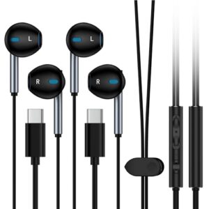 Fones de ouvido USB C com fio para iPhone 16e/16 Pro Max/16 Pro/16 Plus/16/15, Android Type C Hi-Fi, fones de ouvido estéreo com microfone e controle de volume para Samsung Galaxy S25 Edge/S24 FE