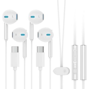 Fones de ouvido USB C com fio para iPhone 16e/16 Pro Max/16 Pro/16 Plus/16/15, Android Type C Hi-Fi, fones de ouvido estéreo com microfone e controle de volume para Samsung Galaxy S25 Edge/S24 FE