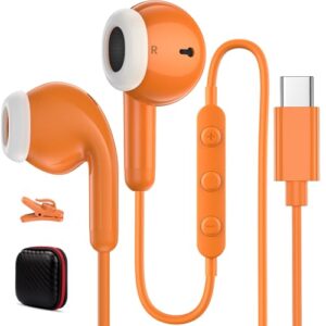 Fones de ouvido USB C com fio para iPhone 17 16 15 Pro Max Air Samsung S25 S24 Ultra FE Fones de ouvido com fio USB C, fones de ouvido tipo C com microfone para iPad Galaxy A16 A17 S23 S22 Pixel10 Pro