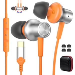 Fones de ouvido USB C com fio para iPhone 17 16 Pro Max Samsung S25 S24 FE Ultra S23 com fio, fones de ouvido tipo C, fone de ouvido com isolamento de ruído com microfone para Galaxy A17 A16 iPad 11