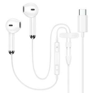 Fones de ouvido USB C com fio para iPhone 17 Air 17 Pro Max 16e 16 Pro Max 16 Plus 15, fones de ouvido tipo C com microfone e controle remoto de cancelamento de ruído para Samsung Galaxy S25 Ultra S24