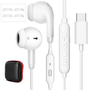 Fones de ouvido USB C com microfone para iPhone 17 Air 16e 16 Pro Max 15 Plus, USB Tipo-C com cancelamento de ruído, controles de volume e função mudo para Samsung S25 S24 Google Oneplus