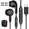 Fones de ouvido USB C com microfone para iPhone 17 Air 16e 16 Pro Max 15 Plus, USB Tipo-C com cancelamento de ruído, controles de volume e função mudo para Samsung S25 S24 Google Oneplus