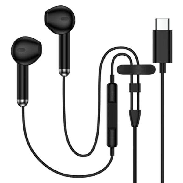 Fones de ouvido USB C para iPhone 17 Pro Max 17 Air 16e 16 15, fones de ouvido tipo C com microfone e controle remoto HiFi estéreo com cancelamento de ruído USB C para Samsung Galaxy S25 S24 Ultra S25