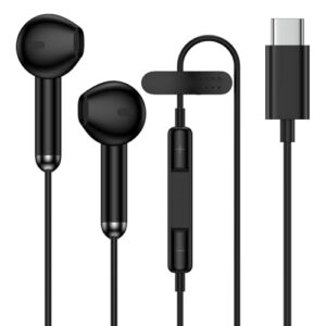 Fones de ouvido USB C Samsung com fio para Galaxy S25 Ultra S24 FE A17 A16 A36 A56 Fone de ouvido intra-auricular tipo C com microfone controle de volume graves estéreo para iPhone 17 Pro Max iPhone