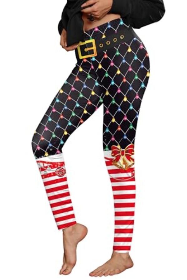 For G and PL Leggings femininas de Natal engraçadas de Papai Noel P - GG, Meia de Natal listrada preta, P