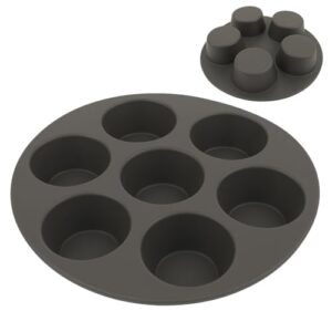 Forma de Cupcake para Air Fryer, Silicone Preto, 7 Cavidades, Redonda, Antiaderente, Acessório para Fritadeira