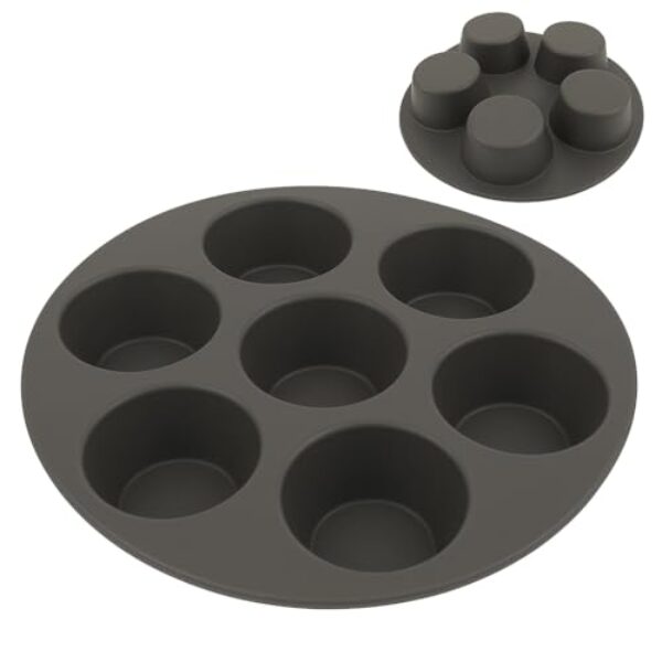 Forma de Cupcake para Air Fryer, Silicone Preto, 7 Cavidades, Redonda, Antiaderente, Acessório para Fritadeira