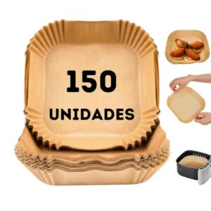 Forma Descartável para AirFryer Quadrada 20x20 Antiaderente Forro Protetor para Fritadeira sem Óleo Proteção contra Gordura Forminha para Air Fryer (150 Unidades)