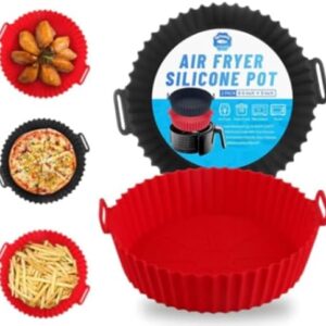 Forma de Silicone para Air Fryer, Assadeira Redonda Antiaderente, Vermelha e Preta, 16cm e 20cm, Ideal para Fritadeira Elétrica, Fácil de Lavar, Hipoalergênica