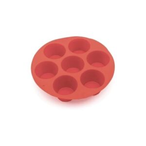 Forma de Silicone para Cupcake, 7 Cavidades, Vermelha e Cinza, Antiaderente, 18cm Diâmetro, Compatível com Air Fryer, Micro-ondas e Forno