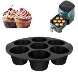 Forma de Silicone para Cupcake, Bandeja Redonda com 7 Cavidades, Compatível com Air Fryer, Antiaderente, Cor Aleatorio