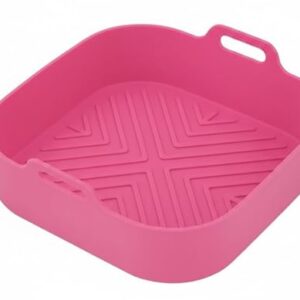 Forma Quadrada de Silicone para Air Fryer, Rosa, Antiaderente, Cesto Reutilizável com Design em Relevo, Acessório para Fritadeira Elétrica