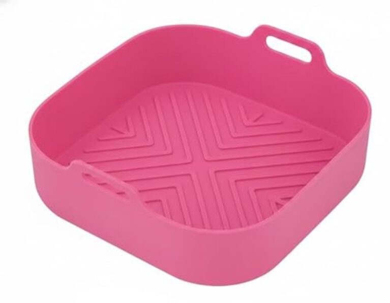 Forma Quadrada de Silicone para Air Fryer, Rosa, Antiaderente, Cesto Reutilizável com Design em Relevo, Acessório para Fritadeira Elétrica