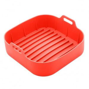 Forma Quadrada Silicone com Alça para Air Fryer Fritadeira Assadeira 21x6,5cm Vermelha Antiaderente Resistente Reutilizavel
