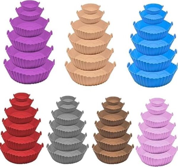 Formas de Silicone para Air Fryer e Micro-ondas – Kit contendo 6 Unidades | Antiaderente, Reutilizável, Com Alça, Resistente ao Calor e Livre de BPA | Cores sortidas