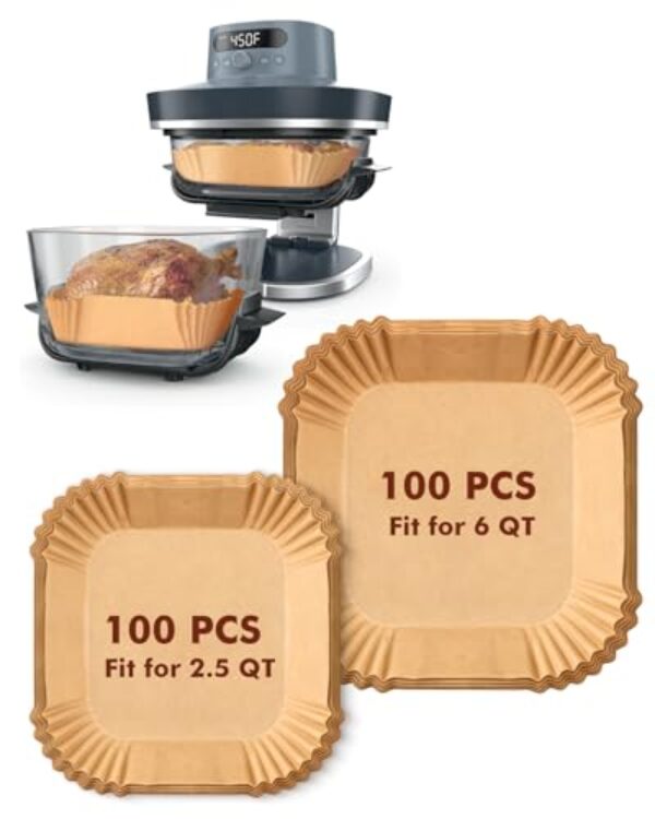 Forros de fritadeira Air Fryer para Ninja Crispi Pro - 200 peças (100 grandes + 100 pequenas) Forros de papel pergaminho antiaderentes descartáveis para sistema de cozimento de fritadeira a ar de