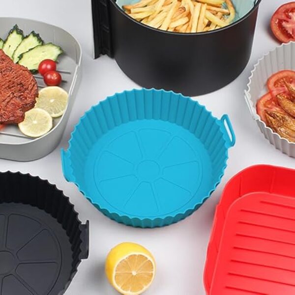 Forros de silicone para fritadeira a ar, forro de panela redondo reutilizável de 20 cm, antiaderente, resistente ao calor, serve para cesta de fritadeira a ar de 3 litros - 5 QT, acessórios para forno