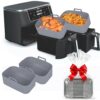 Forros de silicone para fritadeira Ninja – Tigela reutilizável de 8 litros para Foodi DZ201 Airfryer de cesta dupla – Pacote com 2 bandejas retangulares de silicone 2025 atualizadas, seguras para
