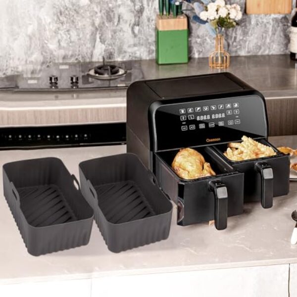 Forros para fritadeira a ar, tapete de silicone para assar, resistente ao calor e antiderrapante, 2 unidades, cinza