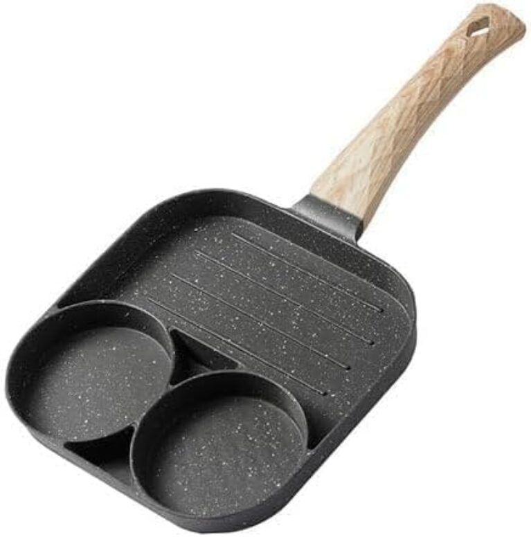 Frigideira Antiaderente 3 em 1 Multifuncional, Alumínio, 19x19cm, Com Cabo de Madeira, Para Ovos e Hambúrguer, Revestimento Antiaderente, Compatível com Fogão a Gás e Indução