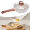 Frigideira antiaderente, frigideira de omelete de ovo com alça de cozimento de grão de madeira, frigideira durável para todos os fogões, panela de indução branca (tamanho: 28 cm)