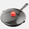 Frigideira Bakken de ferro fundido pré-temperada com tampa de vidro e alça de silicone, frigideira de 48 cm para fogão, forno, grelha e indução, distribuição uniforme de calor, panelas versáteis para