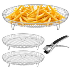 Frigideira quadrada com clipe de aço inoxidável, 3 camadas, suporte para fritadeira a ar quente, bandeja empilhável para grelhar para assar