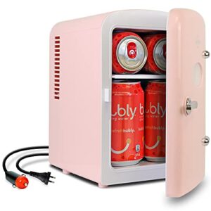 Frigobar retrô para quartos, geladeira pequena, 6 latas, geladeira silenciosa para cuidados com a pele, alimentos, bebidas, crianças, casa, carro e viagem, geladeira portátil de 12 V da Koolatron,