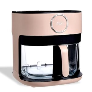 Fritadeira a ar de 1400 W com cesta de vidro, 8 predefinições, lavável na lava-louças, temporizador de 60 minutos, controle de temperatura ajustável de 73 °C a 232 °C, blush