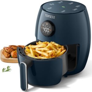 Fritadeira a ar pequena compacta, 2,1 litros, mini airfryer 4 em 1, pequena, assar, reaquecer, 98% menos óleo, controle de temperatura ajustável com temporizador de 60 minutos, silencioso
