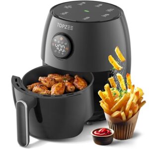 Fritadeira a ar pequena de 2,1 litros – Mini airfryer digital compacta com predefinições 7 em 1, 98% menos óleo, temperatura e temporizador ajustáveis, lembrete de agitação, antiaderente, livre de BPA