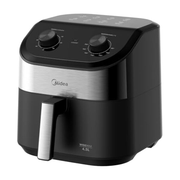 Fritadeira Midea Air Fryer 4,5L, design de dois botões, ampla faixa de temperatura de 80°C a 200°C, prato antiaderente para vegetais, 1550W, 110V, FWM45P1