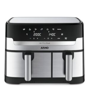 Fritadeira Sem Óleo Air Fryer Arno Dual 8,3L AFD2, 1800W, Inox e Preta, Cestos Duplos Independentes, Função SYNC, Painel Digital, 110V
