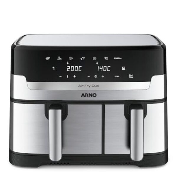 Fritadeira Sem Óleo Air Fryer Arno Dual 8,3L AFD2, 1800W, Inox e Preta, Cestos Duplos Independentes, Função SYNC, Painel Digital, 110V