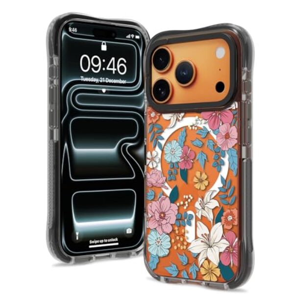 Fsoole Capa magnética para iPhone 17 Pro [compatível com MagSafe] Design de estampa floral estética, capa protetora fina e à prova de choque para mulheres e meninas