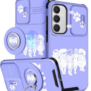 Funermei 2 em 1 - Capa para Samsung Galaxy S25/S24 feminina linda capa de telefone para meninas bonitas gato roxo design exclusivo capa de câmera compatível com suporte de anel MagSafe para capas