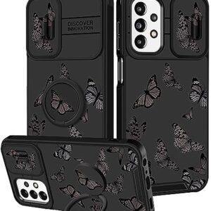 Funermei (2 em 1 para Samsung Galaxy A23 5G capa feminina borboleta linda meninas capa de telefone feminino bonito design exclusivo borboletas pretas com capa de câmera e suporte de anel para Galaxy