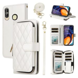 Furiet Argyle Capa carteira para Samsung Galaxy A60 M40 com alça de pulso, compartimentos para cartões, bolsa com zíper, luxuosa, suporte de couro PU, capa de celular quadriculada para 60 M 40