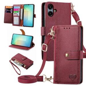 Furiet Capa carteira para Samsung Galaxy A06 5G bolso com zíper bolsa com alça de ombro, suporte de couro PU flip fólio porta-cartões acessórios capa para celular Ao6 A 06 4G LTE mulheres meninas